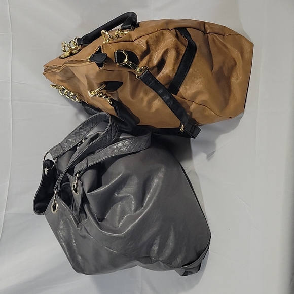 2 Large Hobo Style Bags Grey and Tan Faux Leather (Unbranded) - Picture 2 of 7